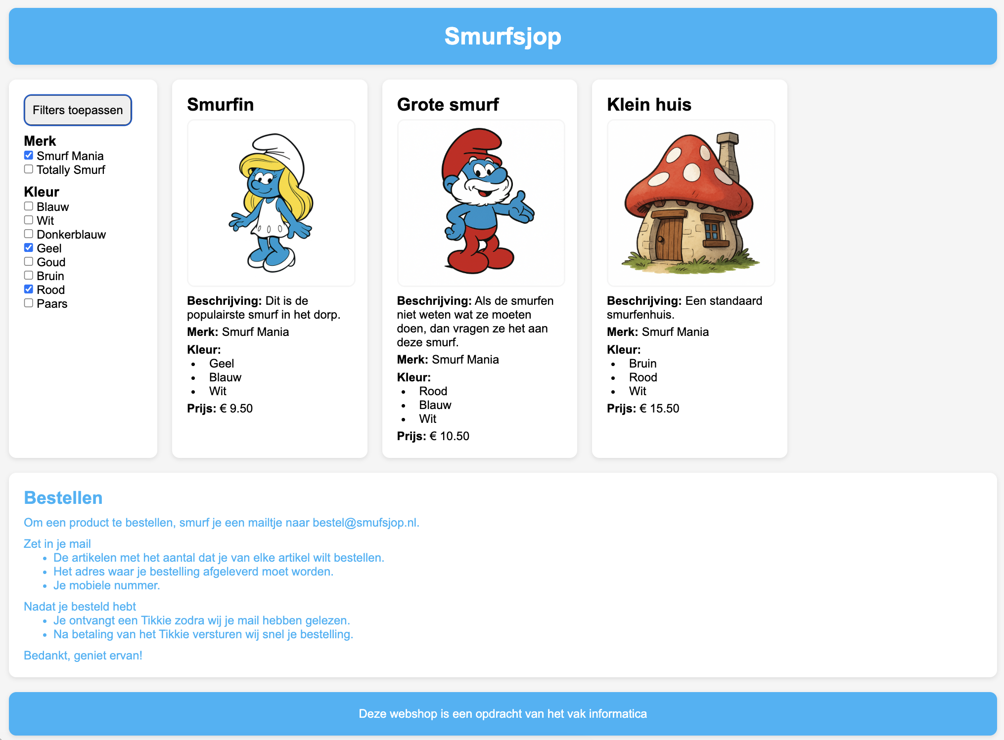 Schermafdruk van een voorbeeld van een webshop aan het einde van dit hoofdstuk.